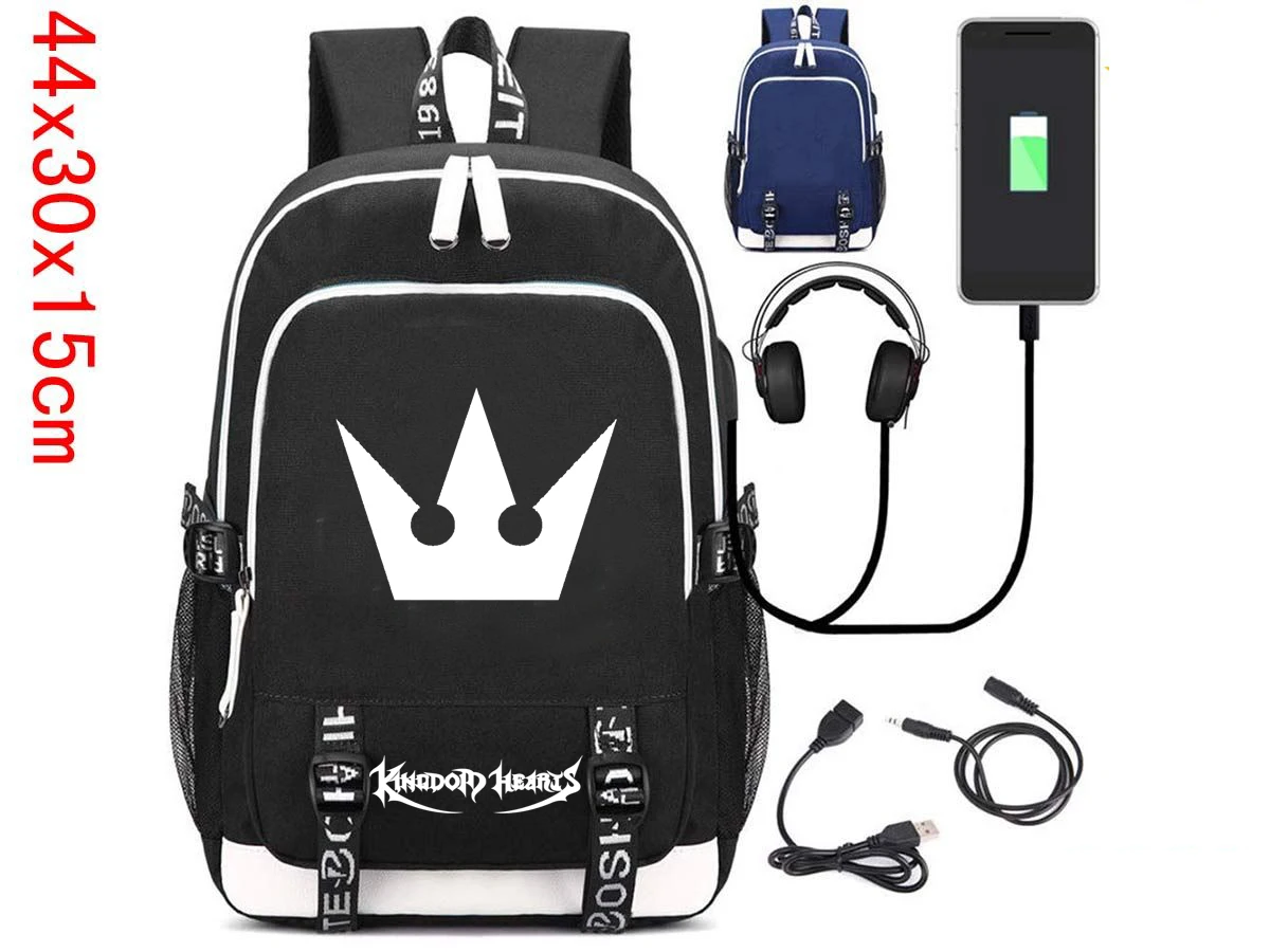 Giancomics Kingdom Hearts черный брезентовый ранец с usb портом для зарядки и наушников модный кожаный рюкзак Otaku