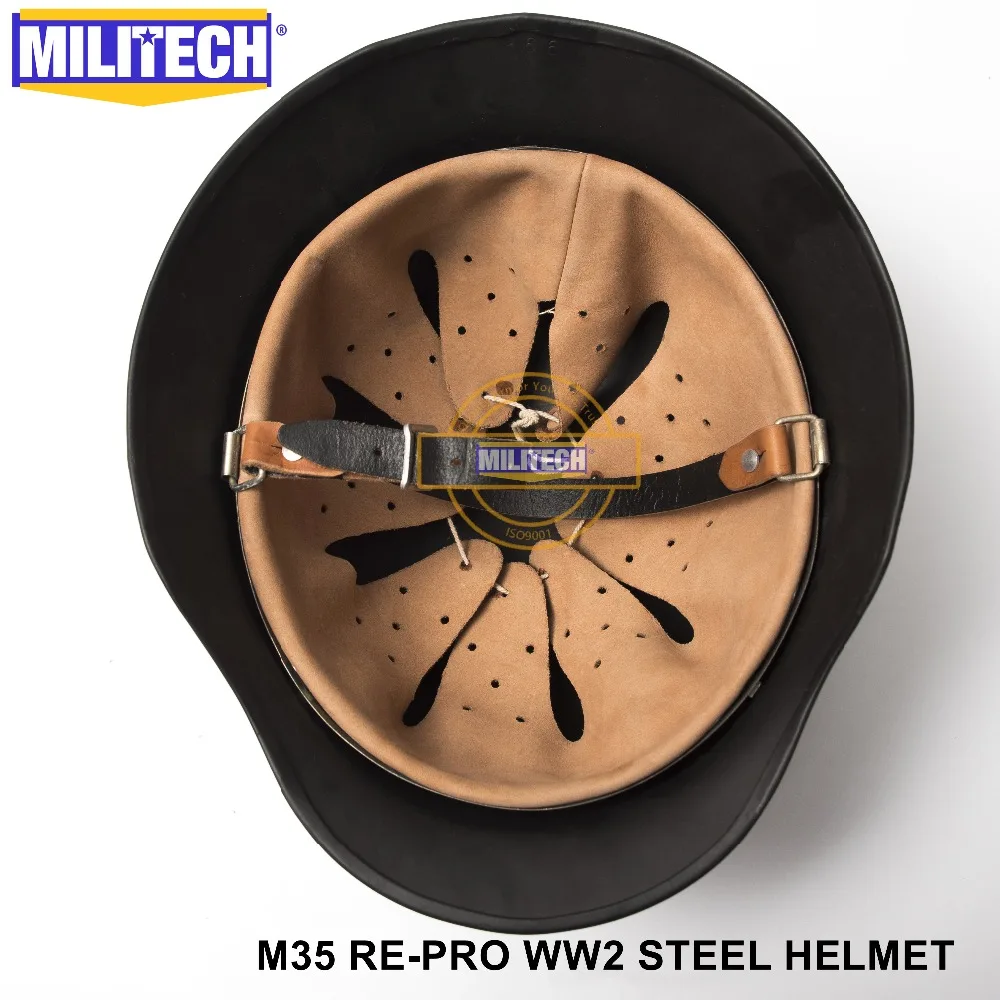 MILITECH Черный WW2 Немецкий M35 Стальной шлем WW II M35 немецкий шлем защитный шлем для мотоцикла черный шлем для мировой войны 2 Repro шлем