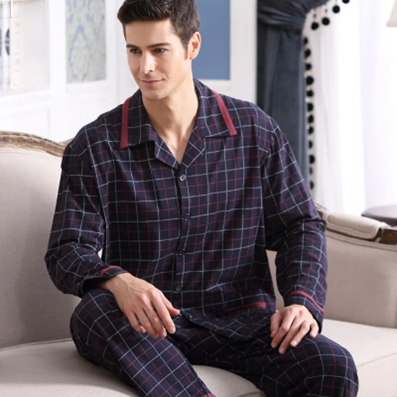 2Pcs/Lot Cotton Comfortable Mens Pajamas Set Brand Pajama Pyjamas Sleepwear High Quality Plus Size M-4XL | Мужская одежда