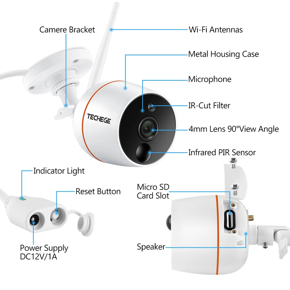 Techege Touch Screen 1080P WiFi NVR Kit Video Surveillance Outdoor Waterproof Wireless IP Camera PIR Function SD Card Recording |