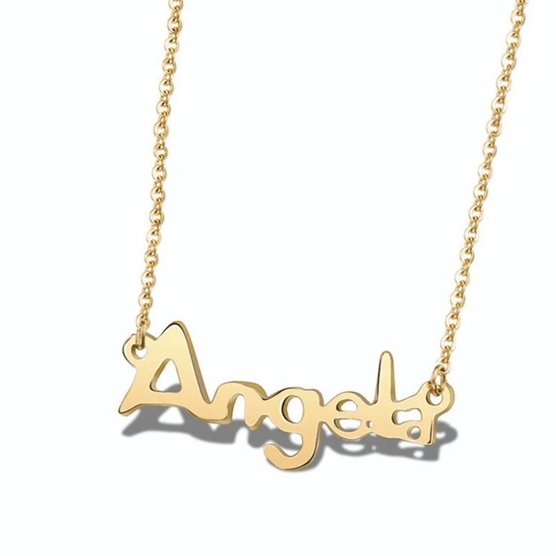 2018 New Women Necklace Script Name " Angel Stainless Steel Gift Letter Gold color Nameplate Necklaces | Украшения и