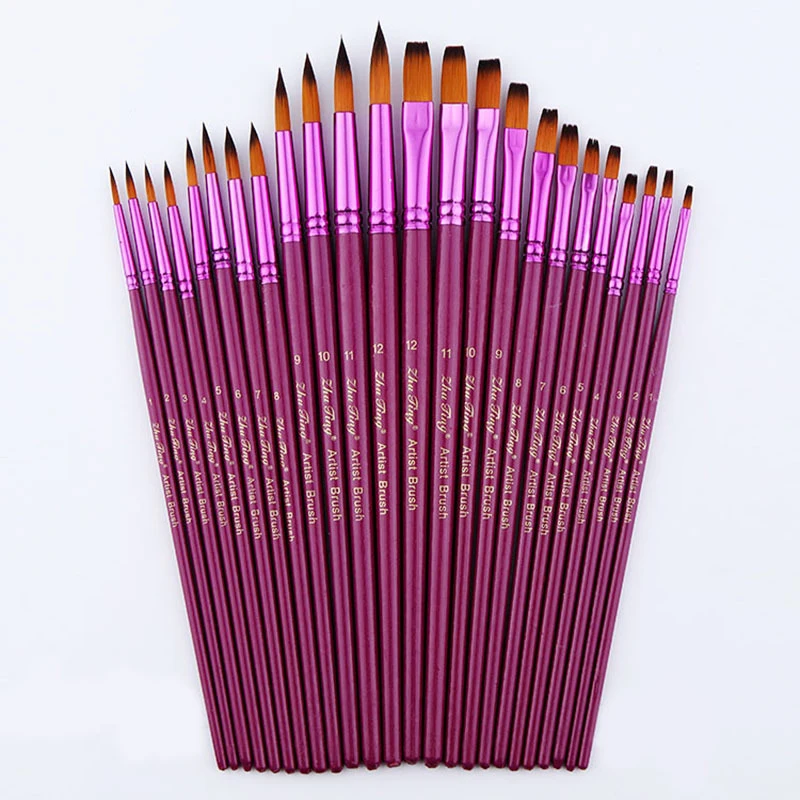 

12/24Pcs Artist Different Size Fine Nylon Hair Paint Brush Set for Watercolor Acrylic Oil Painting Brushes Drawing Art Supplies