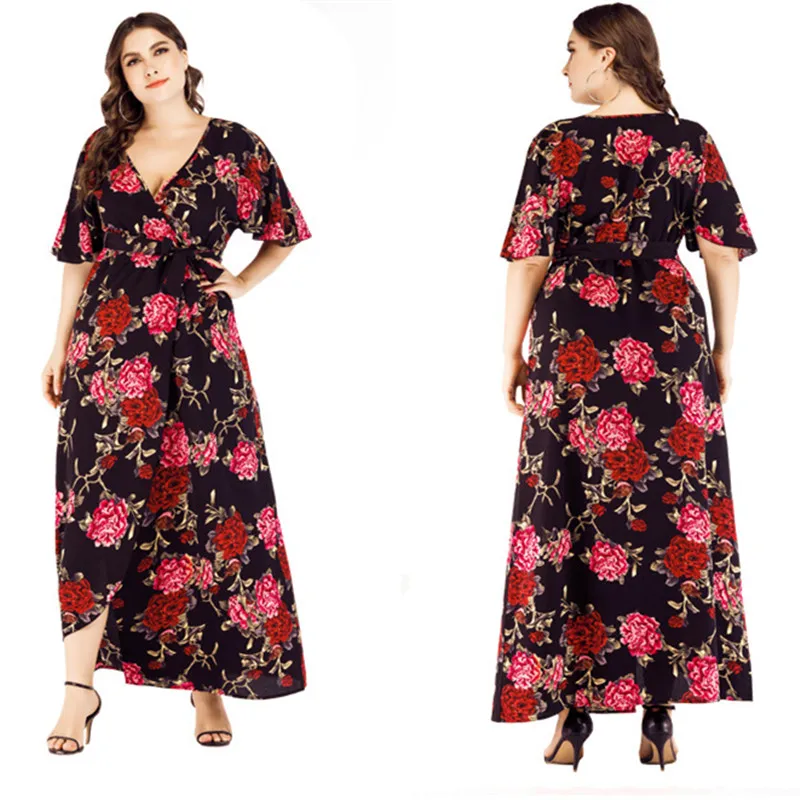 

Plus Size 6XL 2019 Women Summer Casual Elegant Dress Vintage Sexy Party Night Bohemian Maxi Dresses