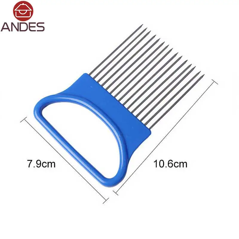 Легко вырезать лук держатель вилка из нержавеющей стали пластиковый слайсер для