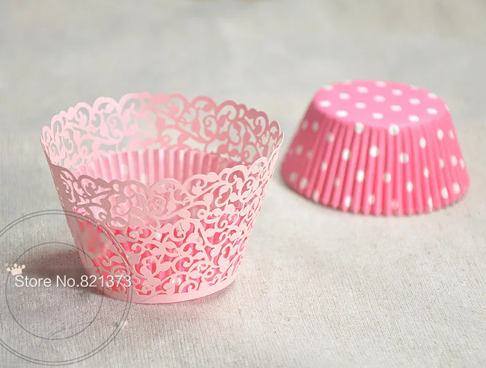 

Free Shipping pink lace fancy flower wedding cupcake wrappers, filigree colored paper mini cupcakes cup cake baking cups wrapper