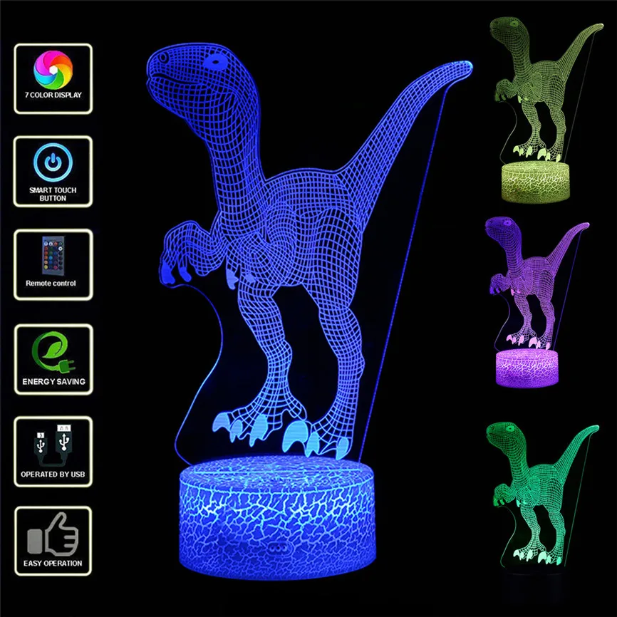 Динозавсветодиодный р LED 3D подсветкой лампы USB оптический стол ночник с 7 цветов Изменение Дистанционное управление визуализации Illusi D#3