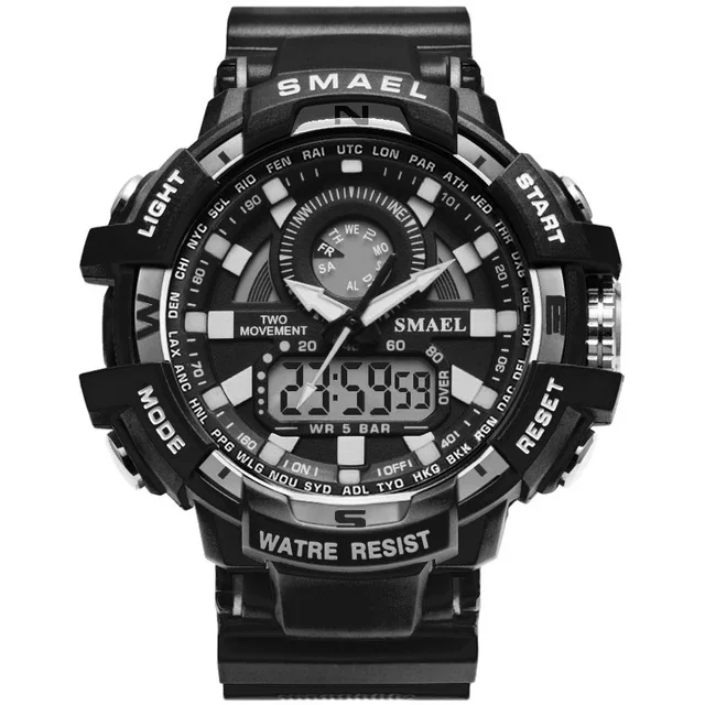 Black Silver SMAEL, мужские военные часы, светодиодный, кварцевые часы, спортивные часы для мужчин, двойной дисплей, наручные часы, relogios masculino, 30 м, водонепроницаемые - Цвет: Black Silver