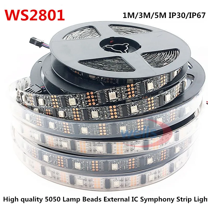 Водонепроницаесветодиодный светодиодная цифровая лента WS2801 3M/rool 2801 IC 32LED s/m 5050 SMD