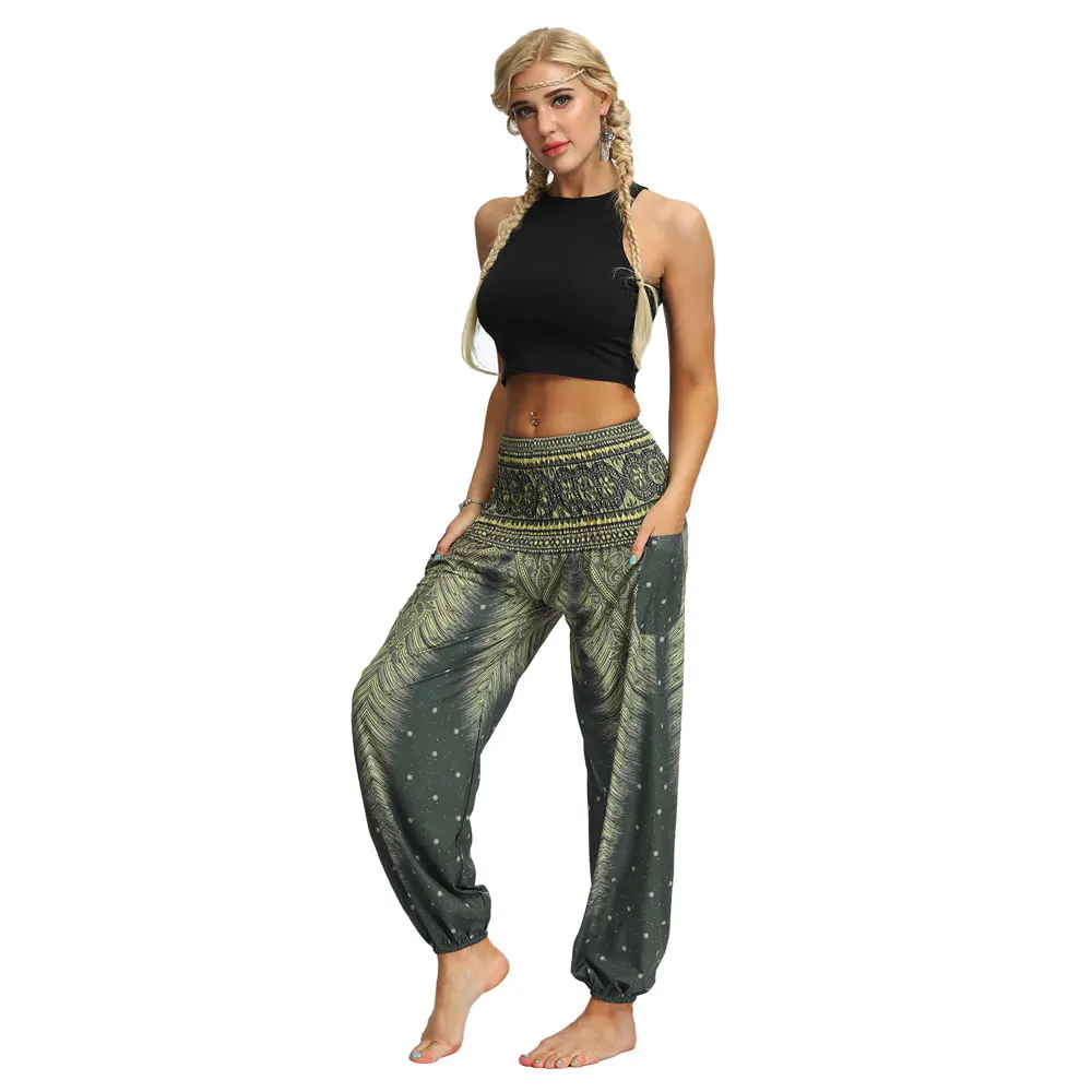 

Jessingshow 2019 Women Casual Summer Loose Trousers Baggy Boho Harem Workout Pants Elastic Waist Female Pockets Pants