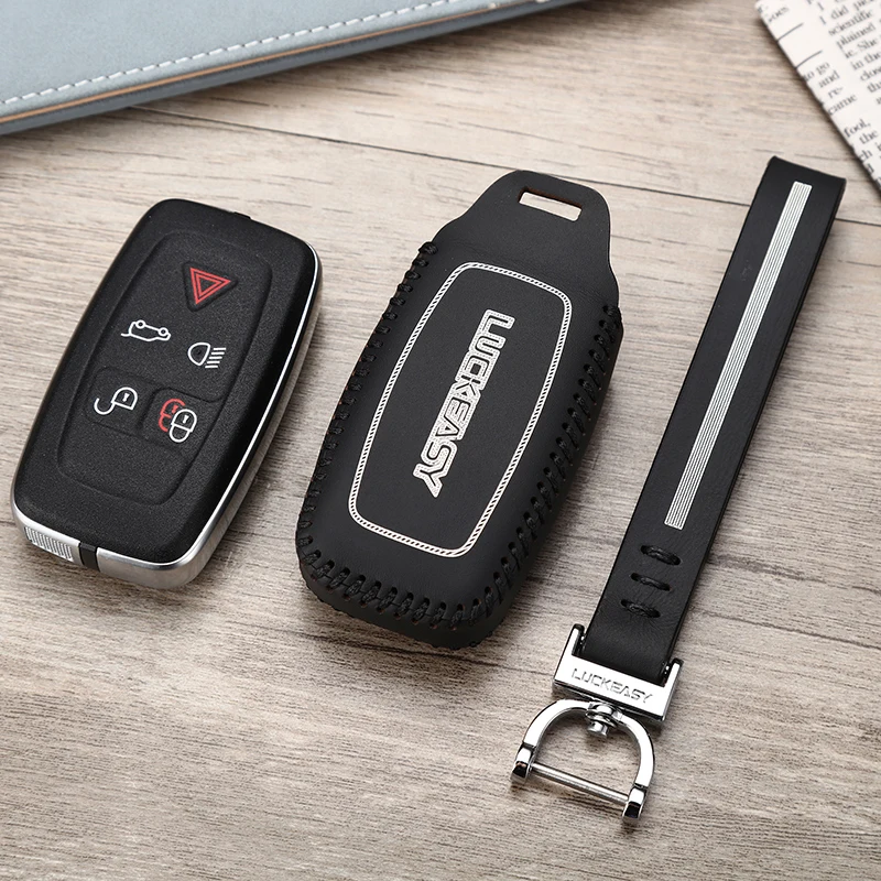 

luckeasy leather key cover for land rover discover 2010 2011 Range Rover Evoque 2012 car key case holder key2y