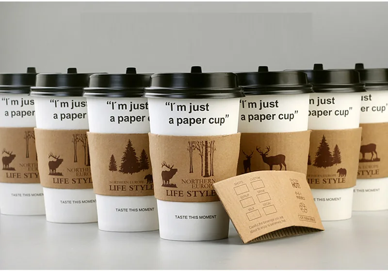 50pcs Cup sleeve for 12/16oz disposable cups coffee Life style Double-deck kraft paper Cup sleeve Anti-hot Customized suppler images - 6