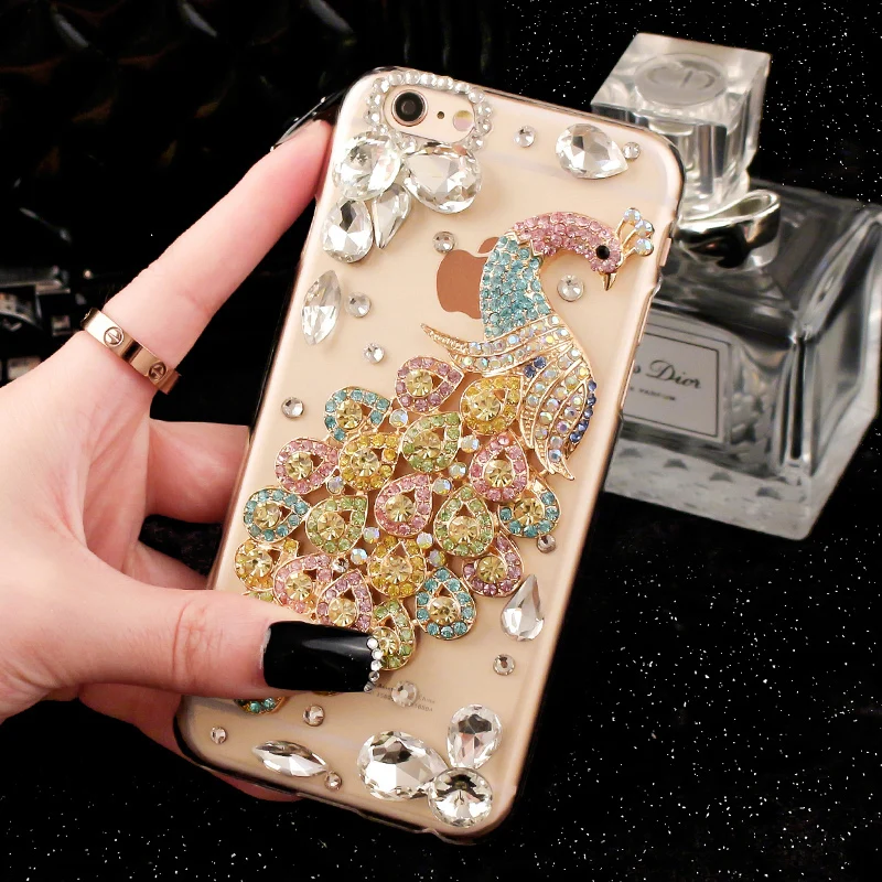 Ручной Павлин Роскошные Девушки Bling Кристалл Горного Хрусталя Жесткий Чехол для