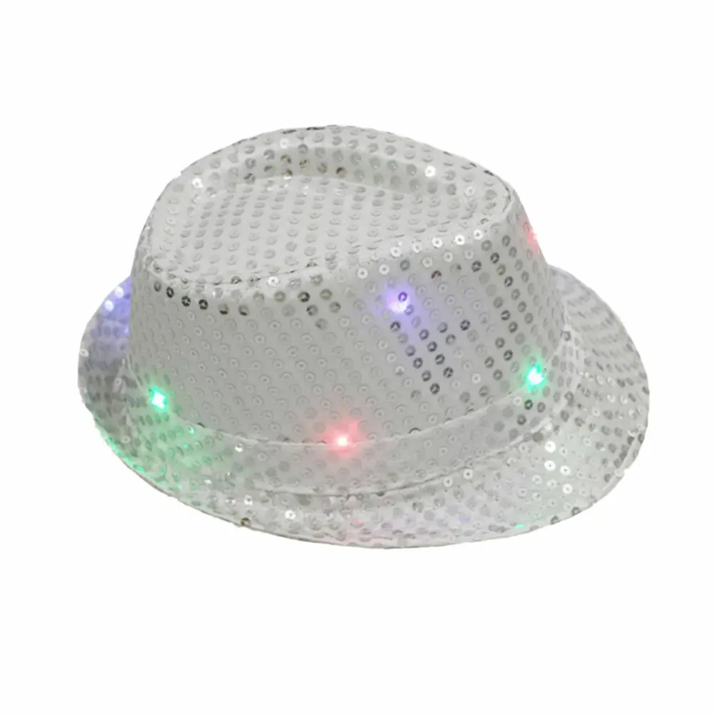 

Mens Hot Flashing Light Up Led Fedora Trilby Sequin Fancy Dress Dance Party Hat