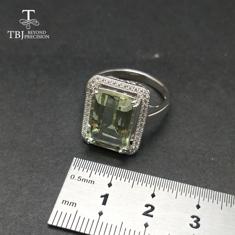 TBJ, натуральный зеленый аметист 7.5ct драгоценный камень кольцо из стерлингового серебра 925 пробы ювелирные изделия для женщин как день рождения Юбилей подарок на день Святого Валентина