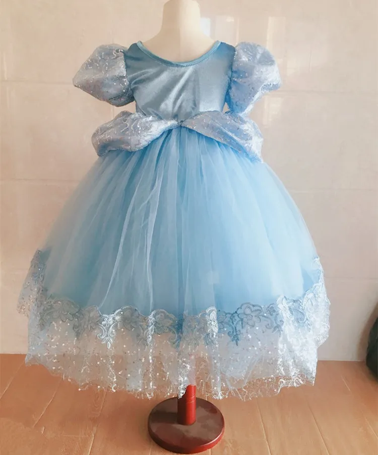 

cinderella gril kids baby Nall Gown dress Costume Blue Queen Princess Dress up Halloween Christmas Party Sequined Cosplay
