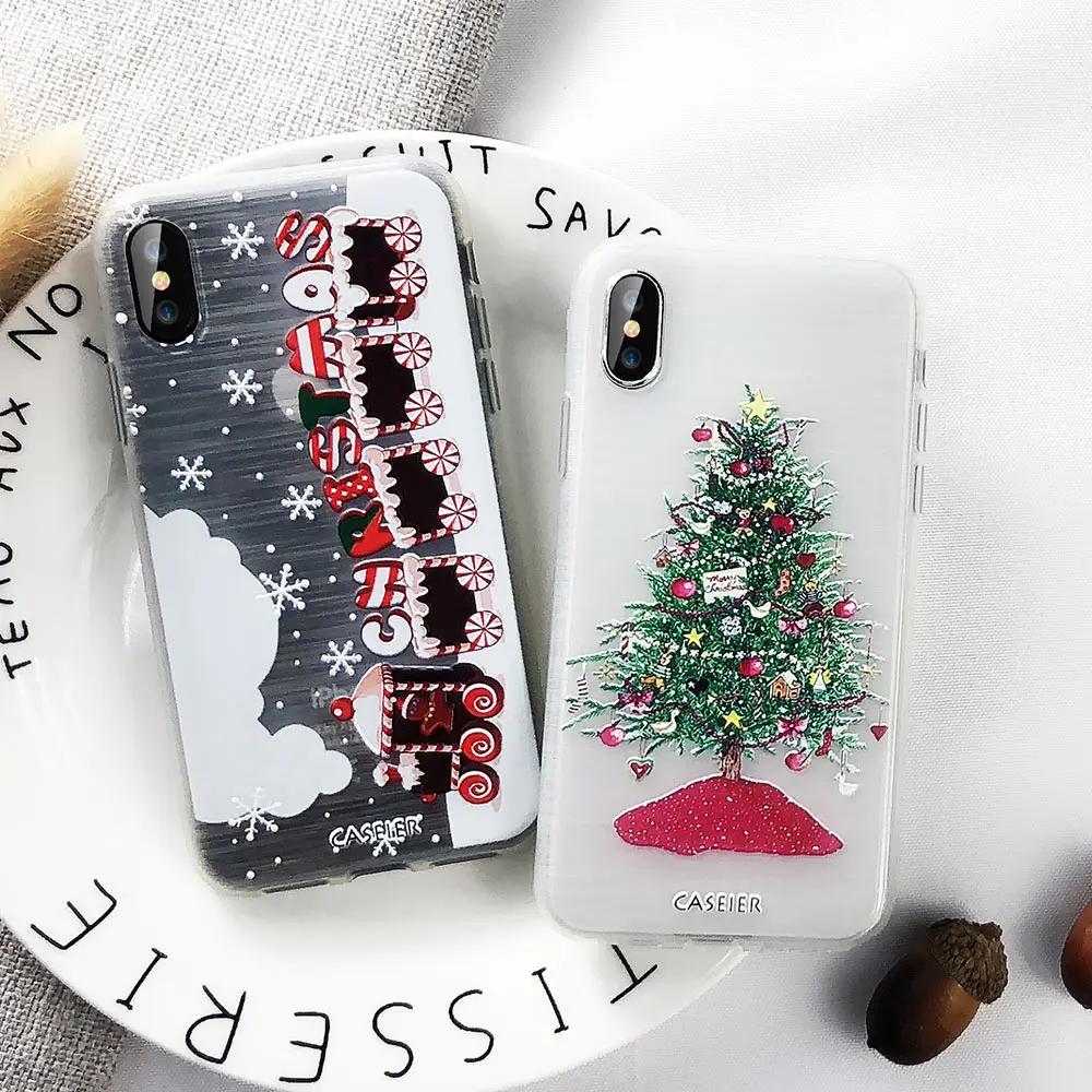 чехол на айфон xr 7 оригинальные Caseier оригинальный Рождественский для iPhone X XR XS MAX 6 6s