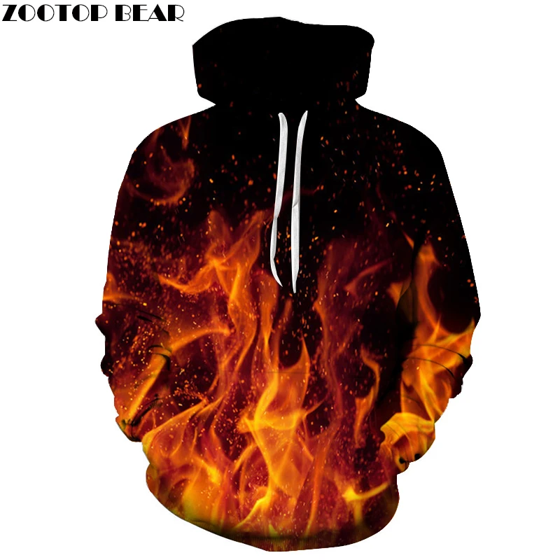 Толстовка с капюшоном для мужчин и женщин свитшот 3D принтом огня Повседневный