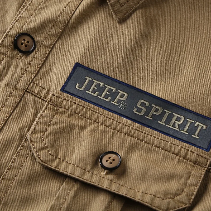 JEEP SPIRIT рубашка в стиле милитари для мужчин Осенняя Повседневная хлопковая рубашка с длинным рукавом и отложным воротником мужские Рубашки s однобортная мужская рубашка