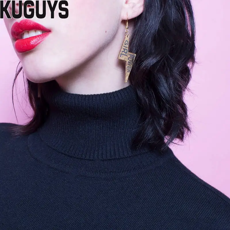 Женские серьги подвески KUGUYS Girl Power Lightning модные блестящие акриловые шикарные
