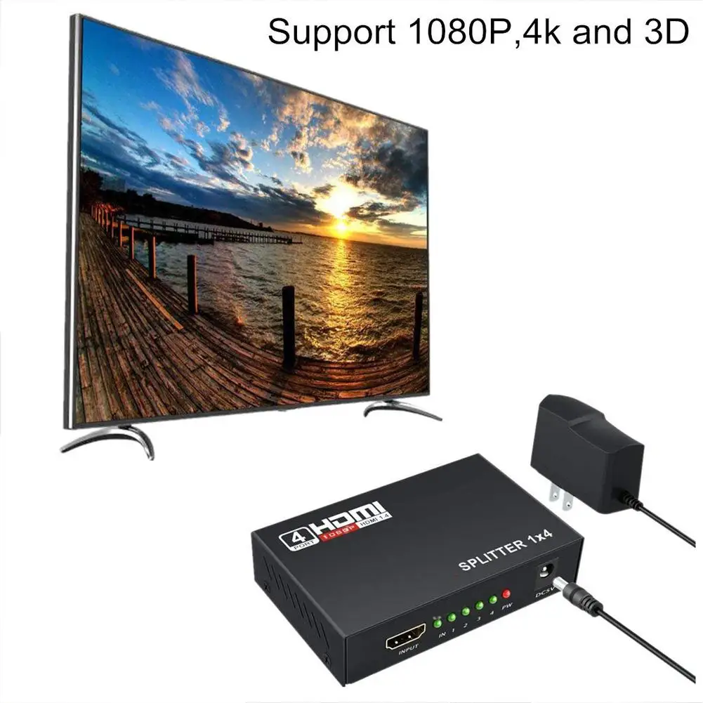 BEESCLOVER 1 в 4 Full HD 1080 P HDMI Splitter 1 в 4 из Hdmi Splitter с адаптер переменного тока поддерживает 3D для Nintend переключатель ноутбук r29