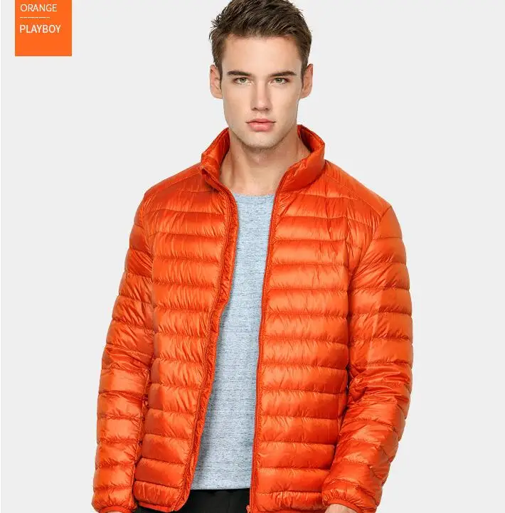 orange Зимняя белая пуховая куртка ультра легкая мужская 90% куртка водонепроницаемая пуховая куртка парки модная мужская куртка с воротником XD647 - Цвет: orange