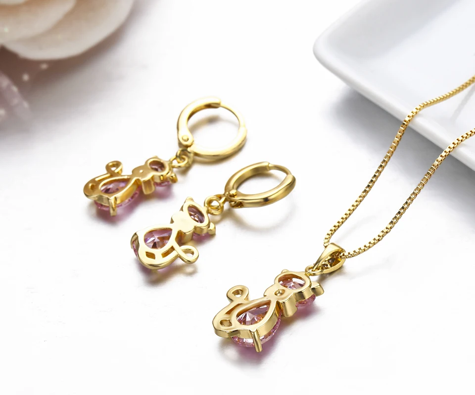 Милые котята Коты розовые CZ Подвески с камнями ожерелья серьги капли желтого