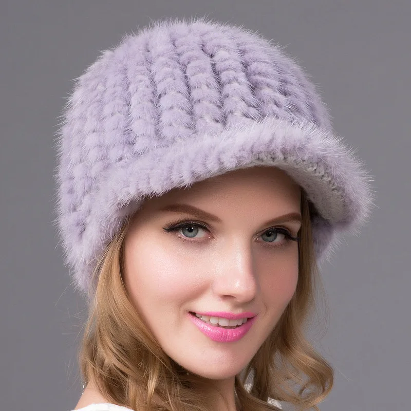 Winter New Mink Knitted Fur Visor Cap Women European American Fashionable Visors Hat Lady Outdoor Thicken Warm Casual Caps H7042 |