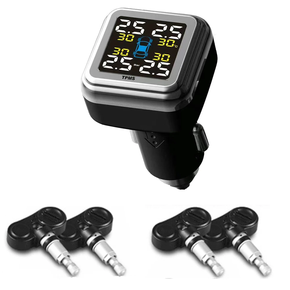 TPMS сигаретный адаптер, умный автомобильный монитор давления, беспроводная система, 4 шт., внутренний ЖК-дисплей, Автомобильная охранная сигнализация