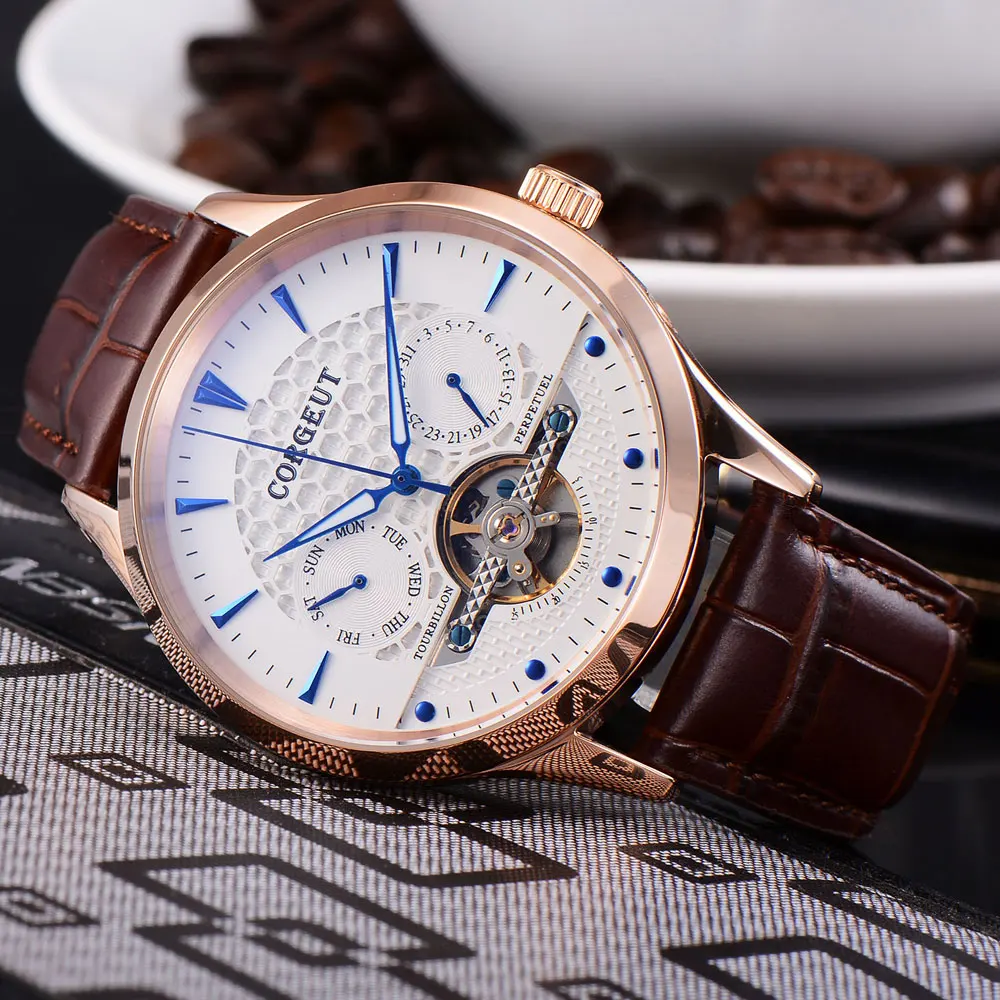 44 мм Мужские Роскошные автоматические наручные часы с белым циферблатом и синими