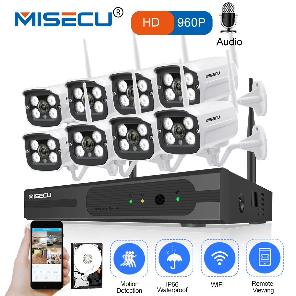 MISECU 8CH 960 P WI FI Системы 8 шт. 1.3mp ip массив светодио дный Камера аудио запись Plug & play