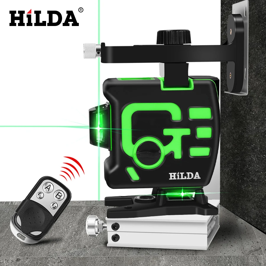 HILDA 3D лазерный уровень самонивелирующийся 360 горизонтальный и вертикальный крест зеленый 12 линий 3D поворотный Уровень лазерный Горизонтальный Вертикальный