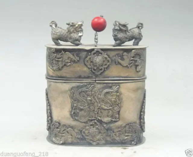 

Коллекция Китайский Старый тибетский серебряный дракон ювелирные изделия Феникс коробка kylin красный бисер