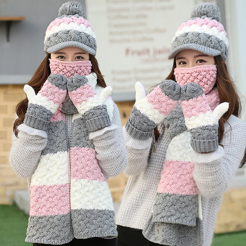 Элегантный Теплый комплект в Корейском стиле женский зимний вязаный крючком
