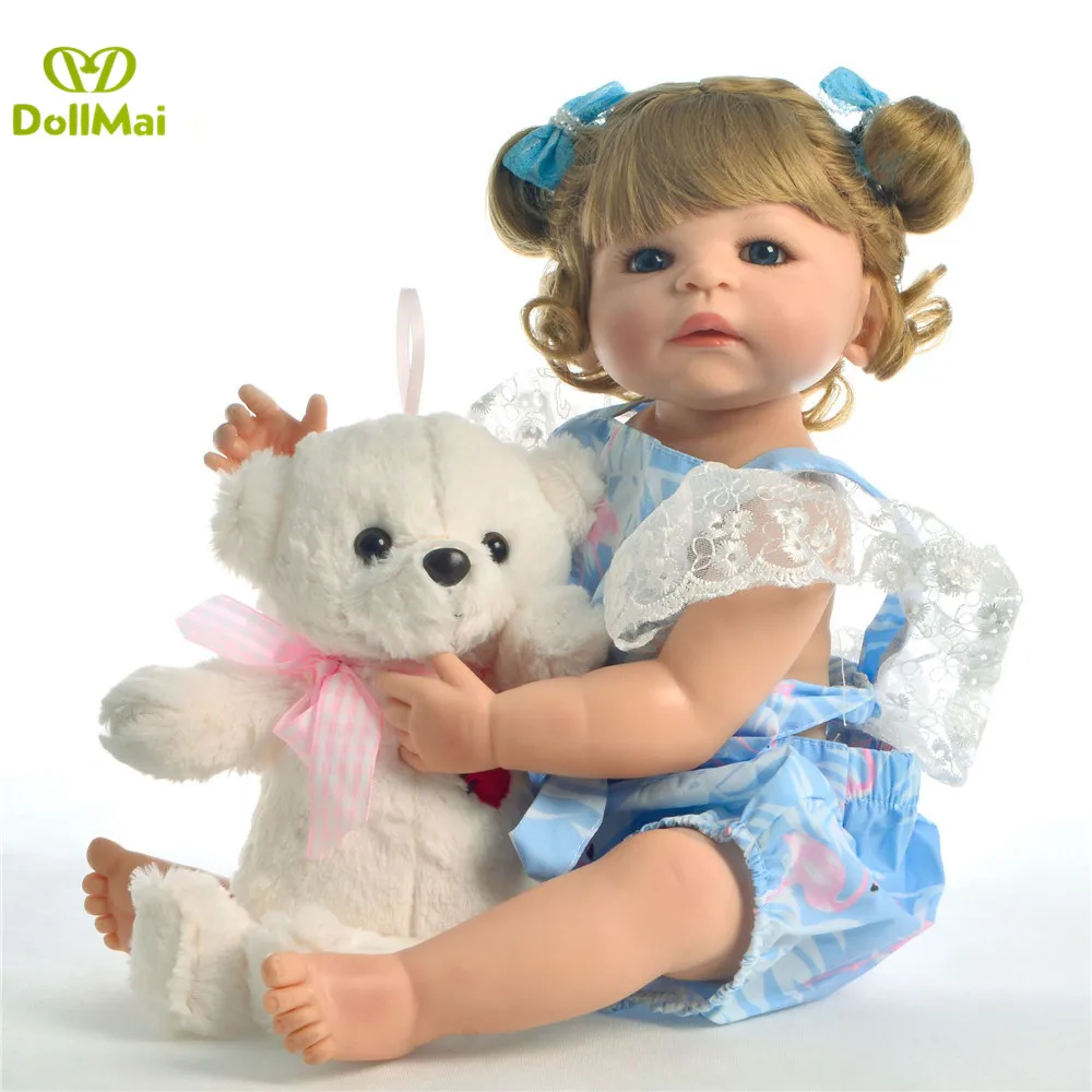 

Полностью силиконовая кукла для новорожденных с красивой голубой одеждой Bebes Reborn menina boneca, куклы для новорожденных девочек, подарок 55 см