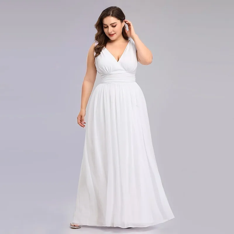 Ever Pretty, платья подружки невесты размера плюс,, Vestidos, элегантные, трапециевидные, v-образный вырез, открытая спина, длинные, шифоновые, свадебные, вечерние платья EP09016 - Цвет: Белый