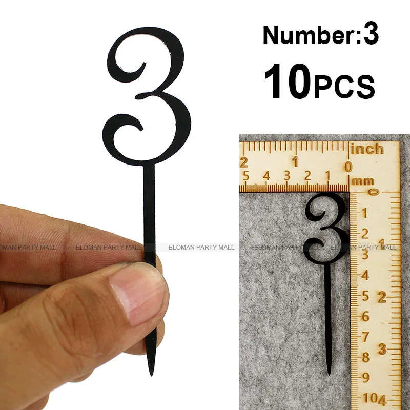 Number-3-10PCS 10 шт./лот 0-9 черный акриловый Топпер для кексов на свадьбу и день рождения украшения возраст Топпер для торта - Цвет: Number-3-10PCS