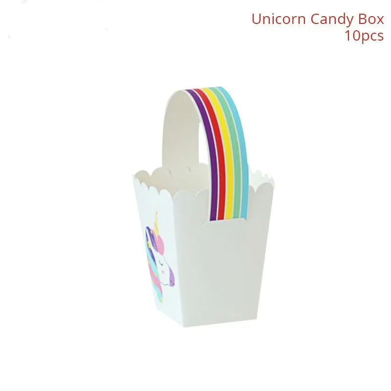 10pcs popcorn box Вечерние принадлежности в виде единорога для детей на первый день рождения, бумажные стаканчики и тарелки, скатерть, салфетка, баннер, топпер для торта, вечерние принадлежности для детского душа - Цвет: 10pcs popcorn box