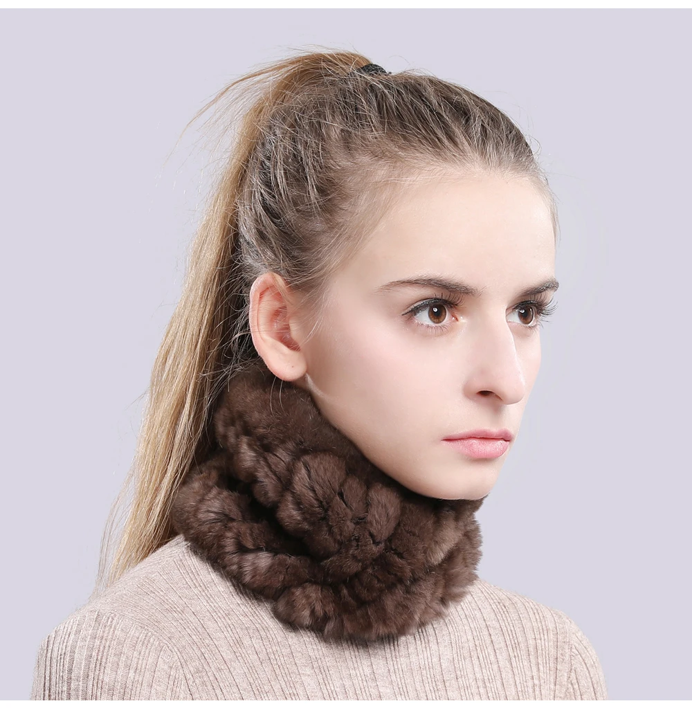 Women Real Fur Handmade Stretch Fur Scarf Knit Genuine Rex Rabbit Fur Headbands Girls Natural Fur Ring Cowl Snood Scarves Winter