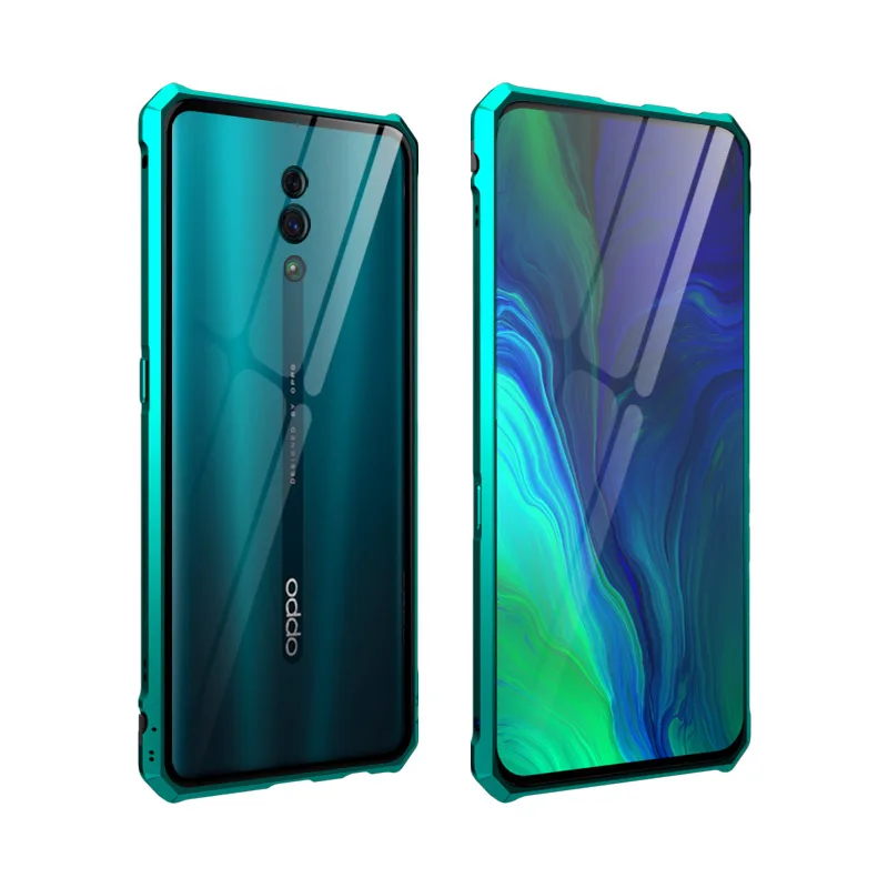 Green Для OPPO Reno 10x zoom чехол для телефона Роскошный прозрачный чехол из закаленного стекла с металлической рамкой жесткий чехол s для OPPO Reno чехол Fundas - Цвет: Green