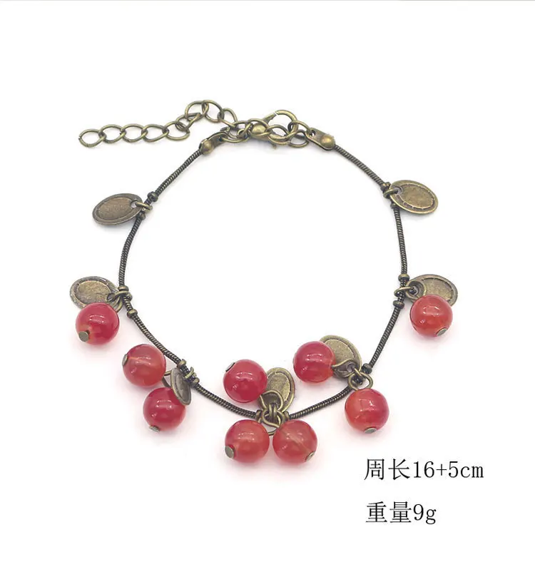 Женский винтажный браслет с подвеской в виде красной вишни бусинами стиле ретро |