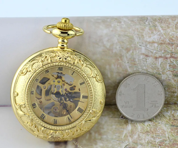 Золотые роскошные механические часы с каркасом и брелоком женские карманные