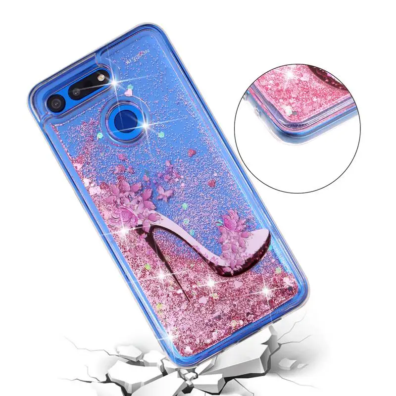 Phone Case For Huawei Honor V20 Protective Shell Glitter Shine Quicksand Shockproof Transparent Cute Back Cover Soft TPU |