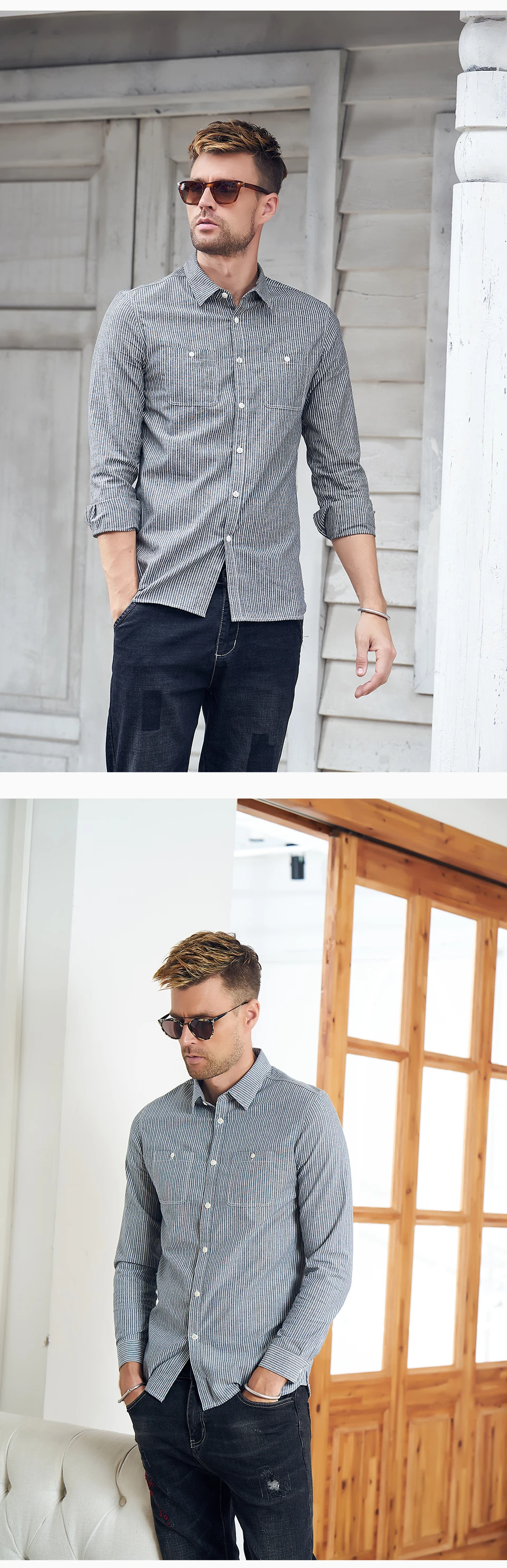 Enjeolon бренд camisa masculina хлопковые рубашки для мужчин полосатая рубашка для мужчин 3XL блузка с длинным рукавом рубашки для мужчин CX2512-1