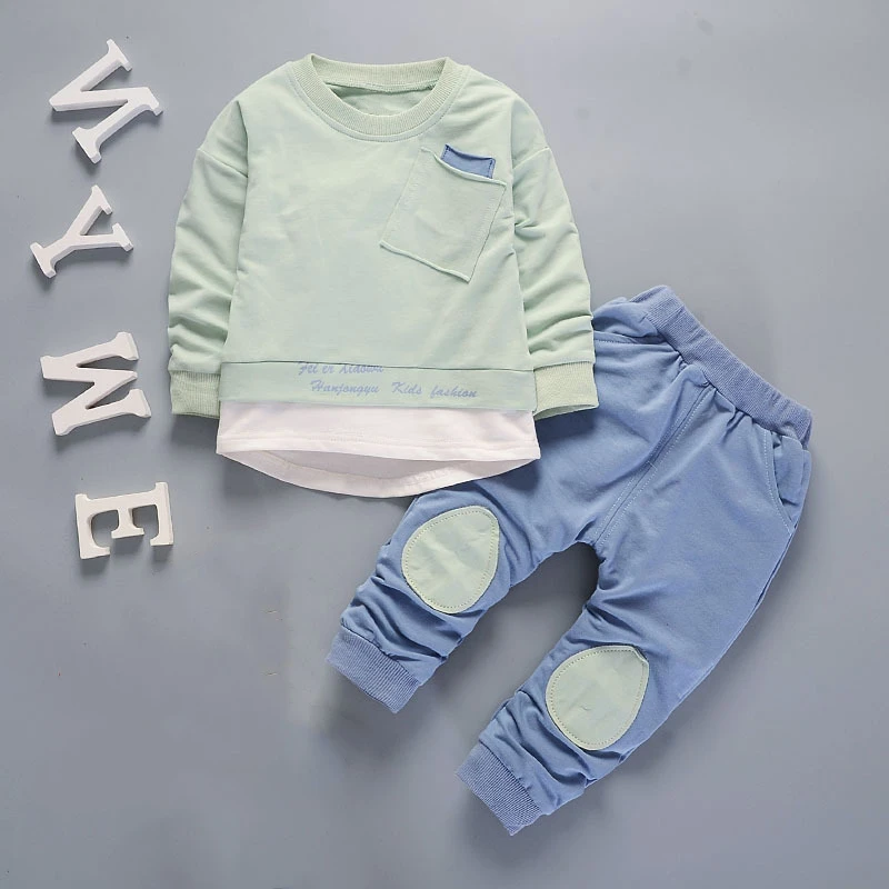 Модный зимний детский свитер костюмы из 2 предметов однотонные топы и брюки с