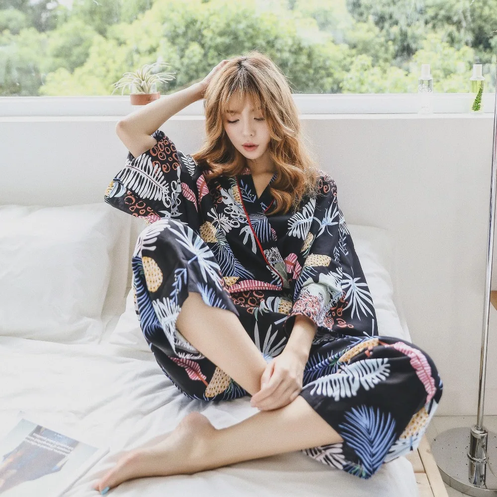 JRMISSLI для женщин пижамы Пижамный костюм цветочный принт белье Pijama осень зима Femme |