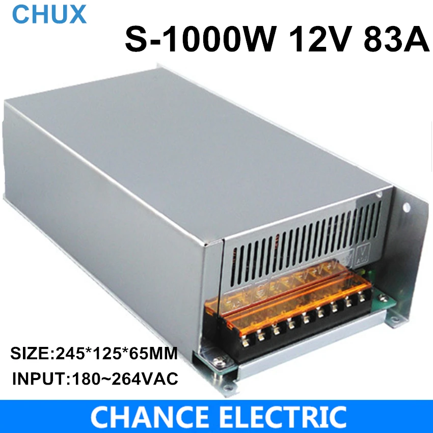 1000W 12V Регулируемый 83A одиночный выход импульсный источник питания AC к DC 110V или