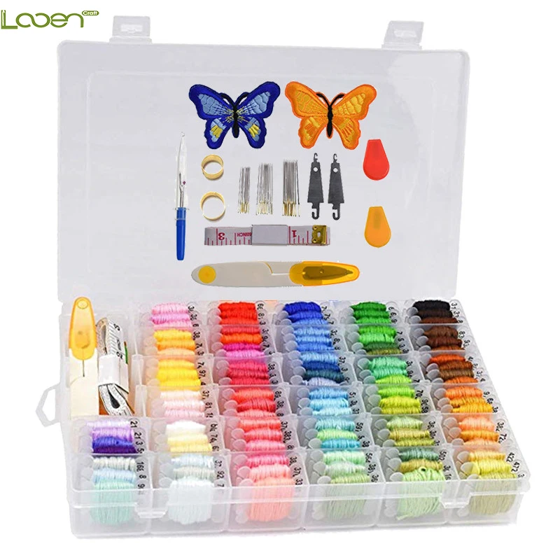

Looen Embroidery Floss Kit 100PCS Cross Stitch Thread with Threader Bobbins Sewing Needles Storage Box Embroidery Starter Kit