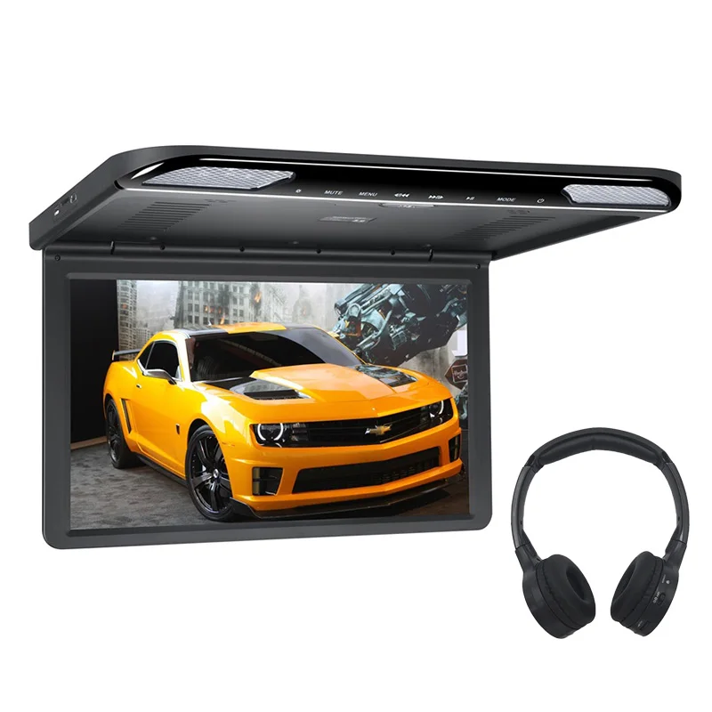 Black with headphone Cemicen 15,6 дюймов HDMI 1920x1080 FULL HD Автомобильный потолочный откидной ТВ цифровой экранный монитор MP5 медиа плеер с USB/SD/IR/FM/Динамик - Цвет: Black with headphone