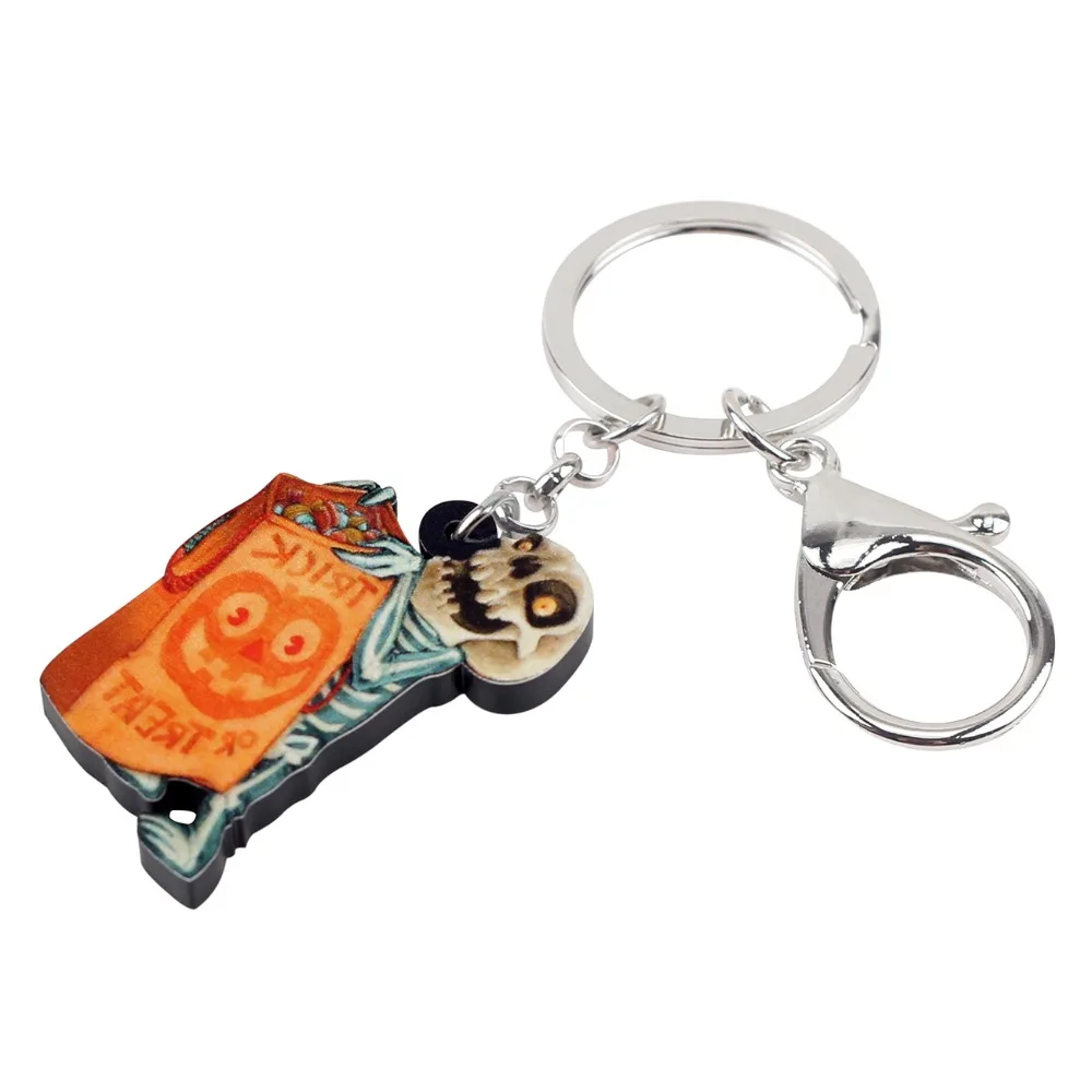 Bonsny Acrylic Halloween Novelty Troublemaker Skull Key Chains Keychain Rings Cartoon Jewelry For Women Girl Teen Handbag Charms | Украшения