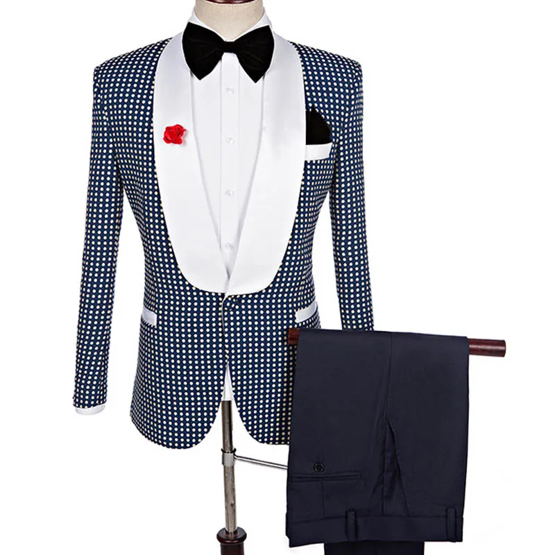 YUSHU Жених мужской свадебный или Выпускной костюм в Горошек Приталенный смокинг для мужчин формальный бизнес рабочая одежда костюмы(пиджак+ брюки